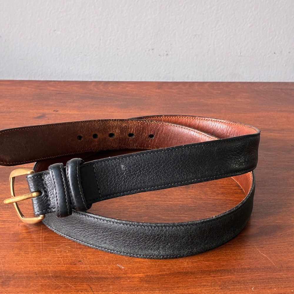 Trafalgar Belt Men 36‎ Black Leather Brass Buckle Made in USA TX 134